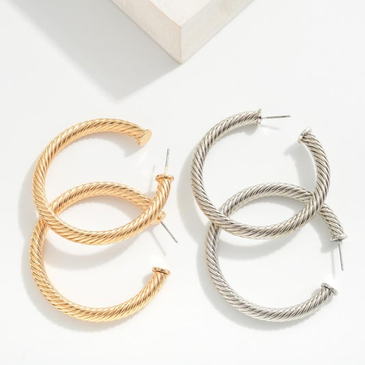 Cable Silver Hoops