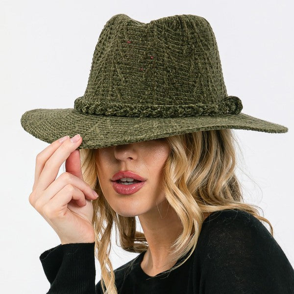 Green chenille hat